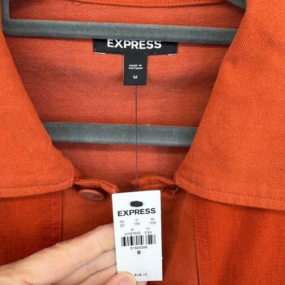 EXPRESS Men Rust Orange Utility Shirt Jacket Long Sleeve Button Front Size M - Picture 3 of 6